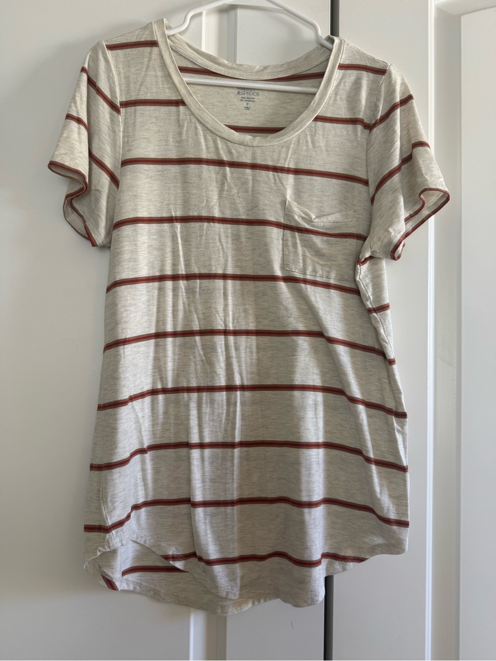Market & Spruce Cream Short Sleeve Tee with Rust Stripes